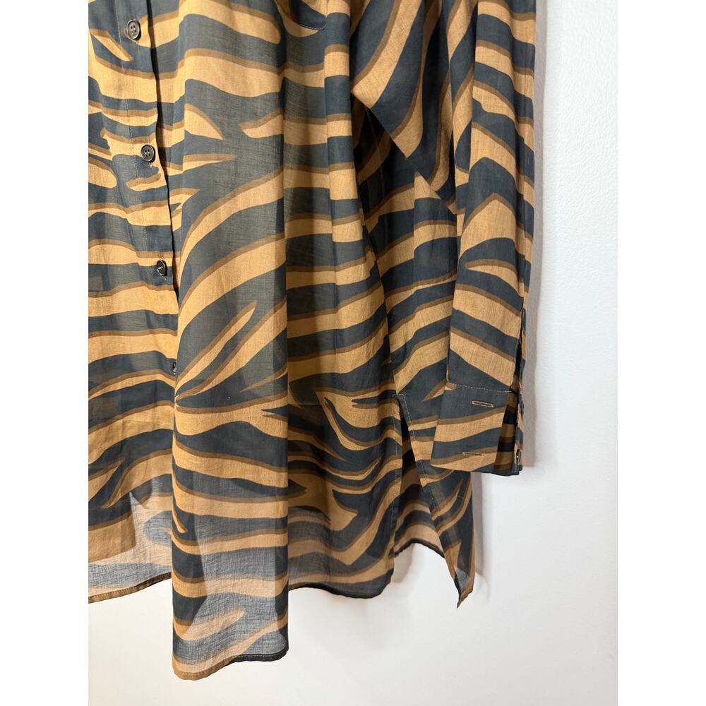 Marina Renaldi Sheer Oversized Zebra Print button-down Shirt Tunic Cotton Sz 18 - Picture 5 of 11